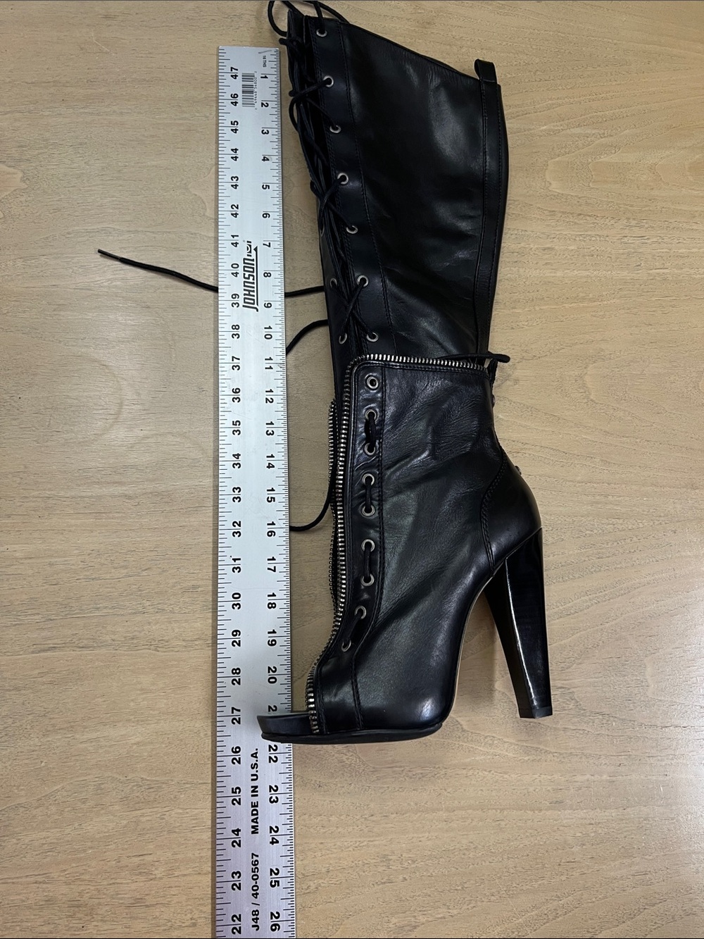 Alexander Wang Black Lace-Up Peep-Toe High Heel Boots - Picture 9 of 15